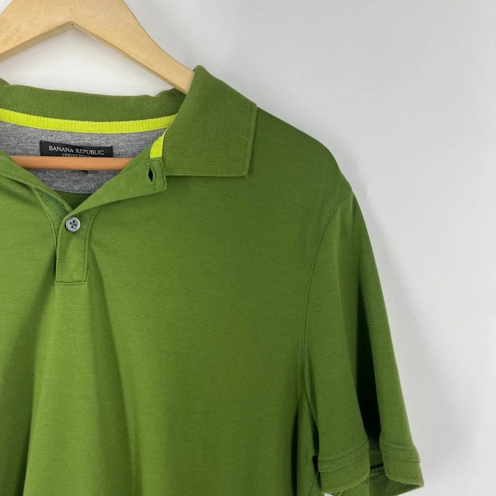 Banana Republic Luxury Touch Polo Shirt Mens Short Sleeve Olive Green‎ Collared